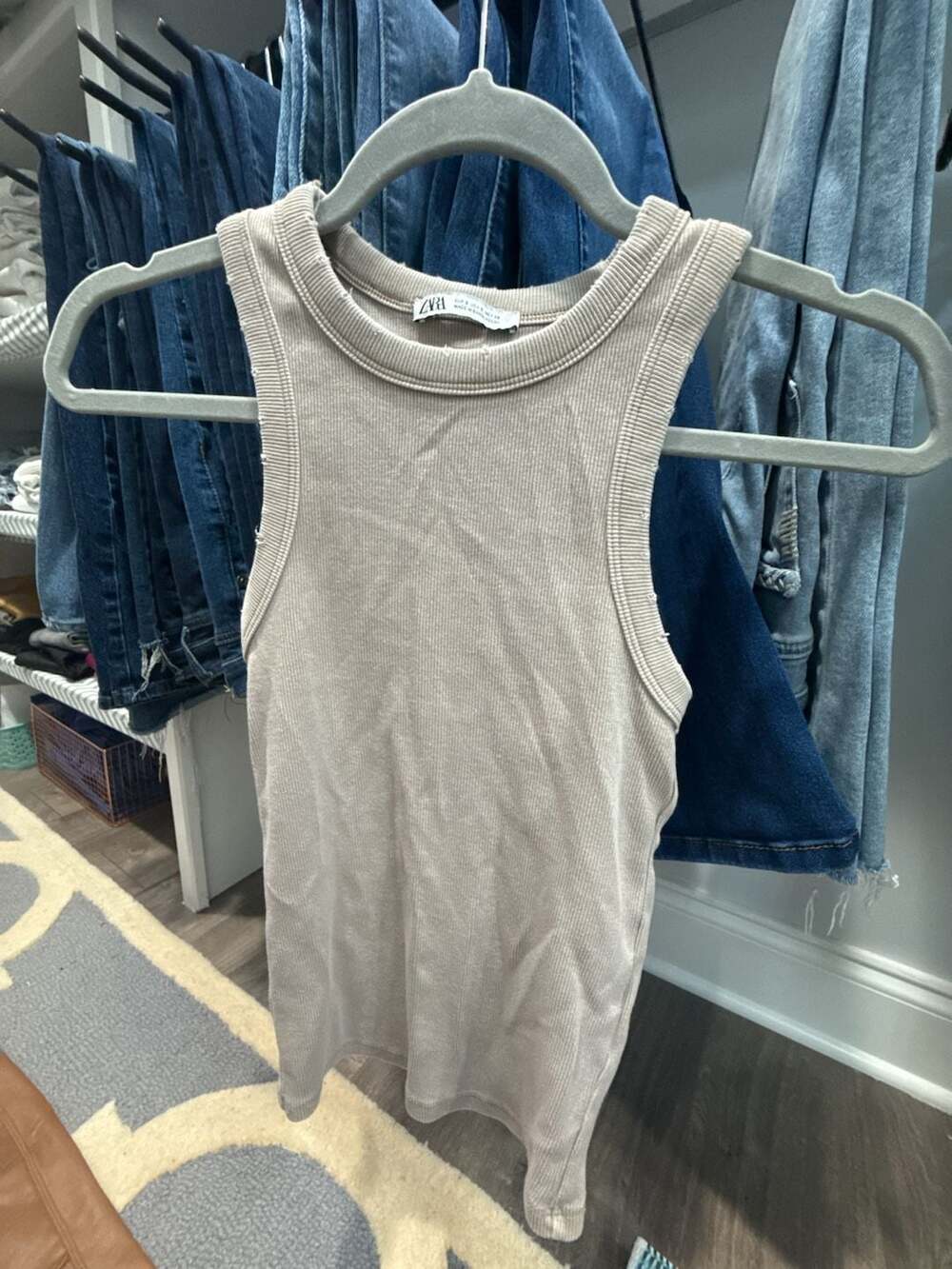 Zara Ribbed Tank Top Size S Beige Distressed Details